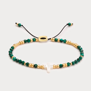 Petite-Glaube & Schutz – Malachit-Perlmutt-Kreuz-Armband