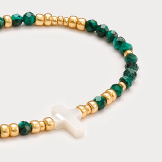 Petite-Glaube & Schutz – Malachit-Perlmutt-Kreuz-Armband