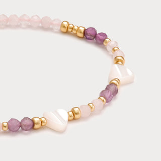 Petite-Liebe & Harmonie – Rosenquarz-Amethyst-Armband mit Perlmutt-Herzen