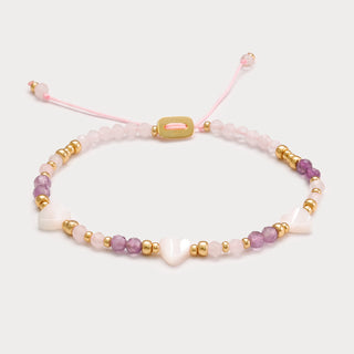 Petite-Liebe & Harmonie – Rosenquarz-Amethyst-Armband mit Perlmutt-Herzen