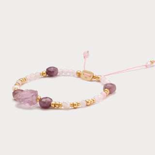Petite-Harmonie & Herzöffnung – Armband mit Roh-Amethyst, Rosenquarz und Süßwasserperlen